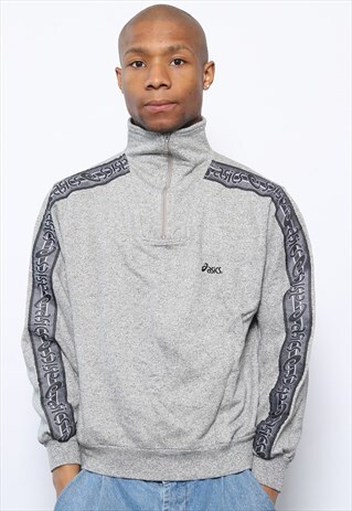 VINTAGE ASICS LOGO 1/4 ZIP SWEATSHIRT GREY
