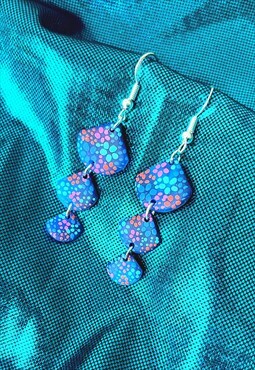 Handmade Earrings in Blue Multi Painted Floral