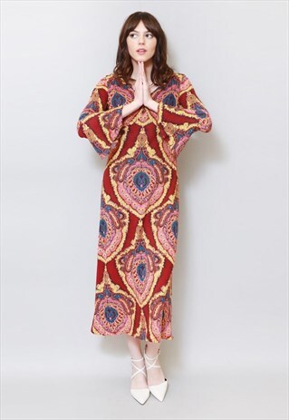 VINTAGE 1970'S LOUIS CARINY PSYCHEDELIC PRINT MIDI DRESS