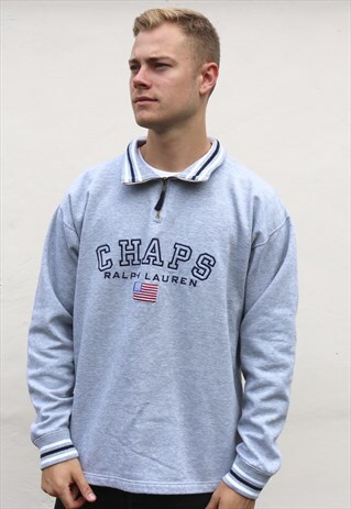 GREY CHAPS RALPH LAUREN QUARTER ZIP SWEAT