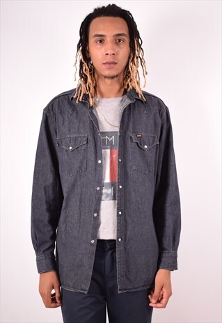 LEE MENS VINTAGE DENIM SHIRT LARGE GREY 90S