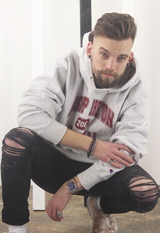VINTAGE 90S GREY CHAMPION SPORTS HOODIE/HOODED SWEATSHIRT
