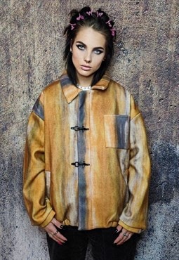 Abstract jacket utility buckle bomber retro coat in orange