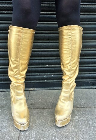 VINTAGE UNISEX GOLD PLATFORM DISCO BOOTS