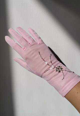 VINTAGE BABY PINK EMBELLISHED BETTY GLOVES