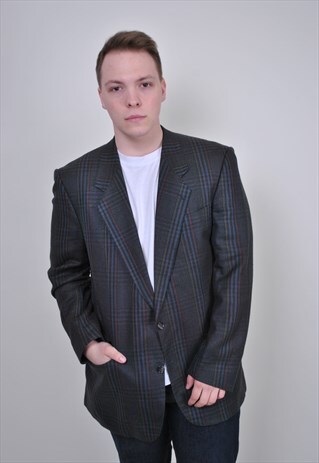 VINTAGE PLAID BLAZER, 80S RETRO SUIT TEACHER JACKET