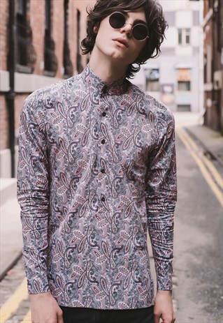 MENS GREY & PINK PAISLEY KAFTAN SHIRT