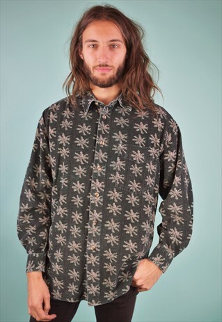 VINTAGE 90'S FLORAL PATTERN CORDUROY SHIRT