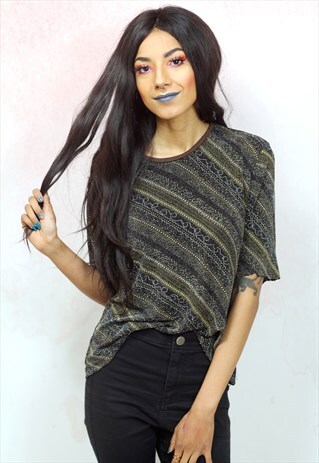 1990S VINTAGE BRONZE AND GOLD LUREX GLITTER BOYFRIEND TEE