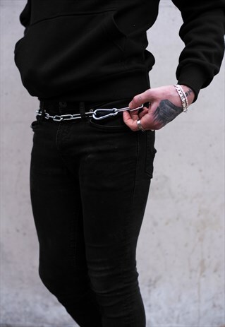 CARABINER HEAVY STEEL CHAIN TROUSER JEAN BELT - SILVER
