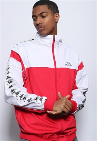 VINTAGE KAPPA TAPE LOGO JACKET WHITE RED