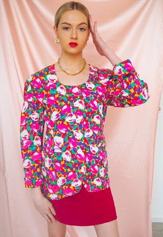 VINTAGE REVIVAL 1980'S ESCADA FLORAL BUTTON UP BLAZER