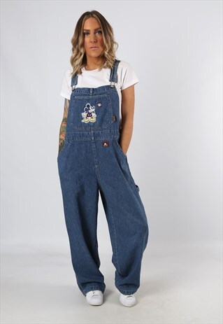 DENIM DUNGAREES VINTAGE MICKEY MOUSE WIDE LEG UK 18 (E24A)
