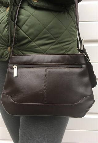 WOMENS DARK BROWN LEATHER HANDBAG CLUTCH PURSE BAG