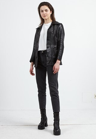 VINTAGE BLACK FRIITALA LEATHER TRENCH JACKET