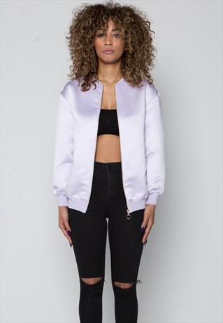 LUXE SATIN RELAXED PASTEL LILAC BOMBER JACKET