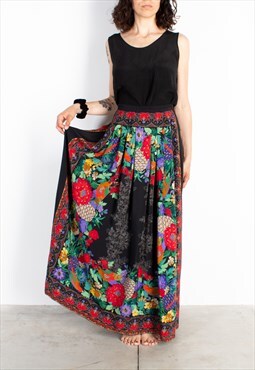 Women's Black Colorful Still Life Skirt
