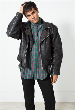 VINTAGE BIKER LEATHER JACKET / S48