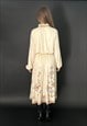 70'S VINTAGE LADIES CREAM LONG SLEEVE RUFFLE MIDI DRESS 