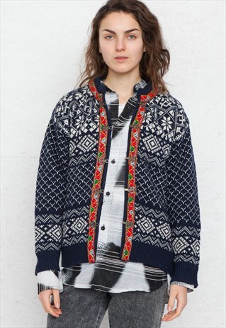 VINTAGE BLUE KNIT WOOL CARDIGAN SWEATER