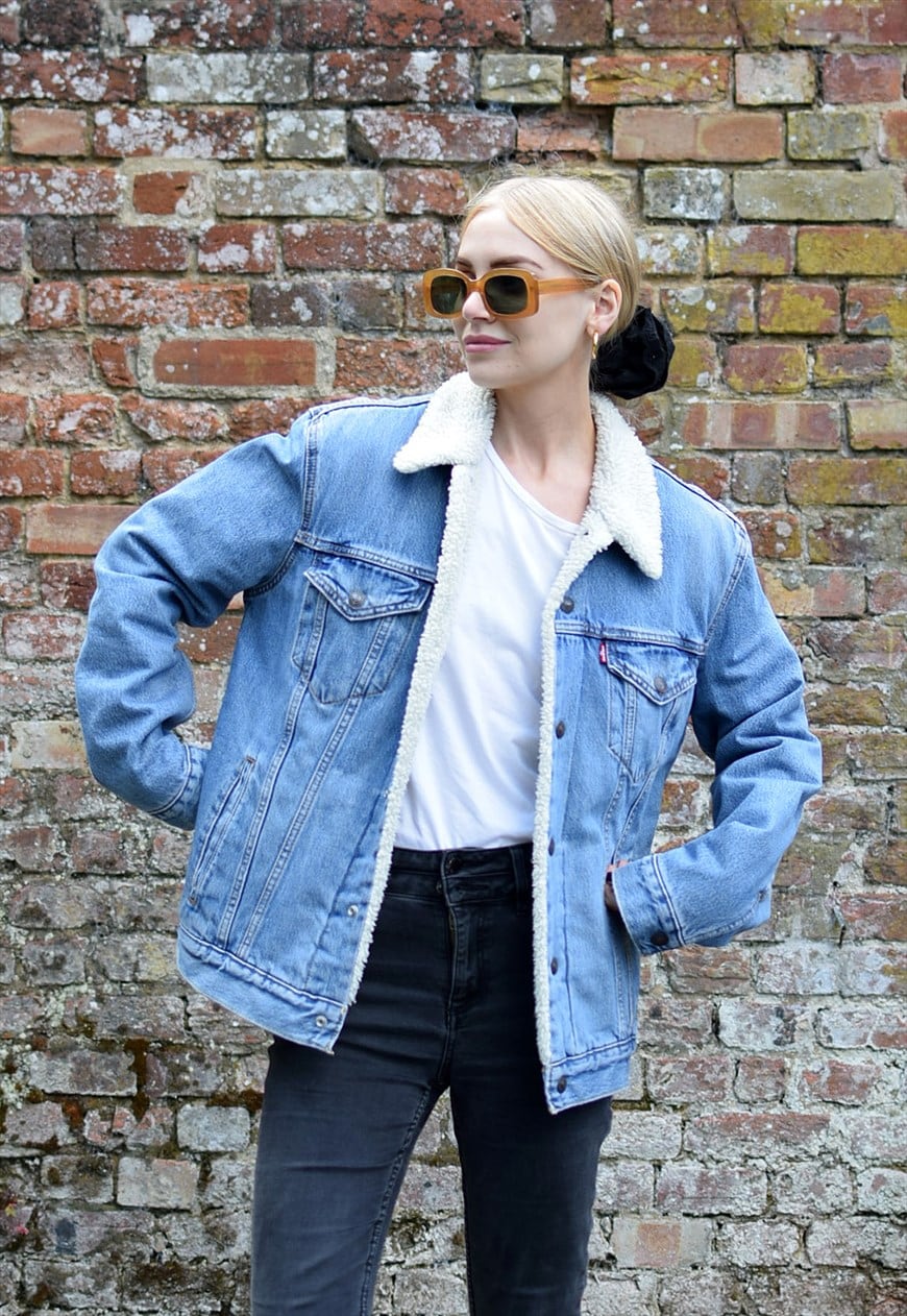 Oversized denim clearance sherpa jacket