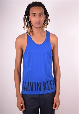 CALVIN KLEIN MENS VINTAGE VEST TOP SMALL BLUE 90S