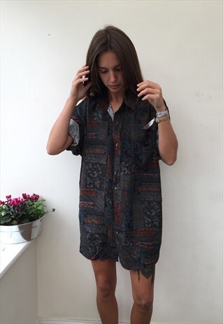 CRAZY PATTERNED OVERSIZED RETRO VINTAGE UNISEX FESTIVAL SHIR