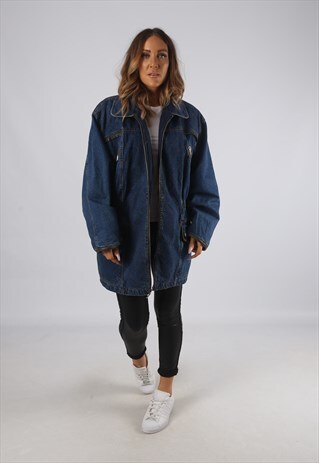 VINTAGE DENIM PARKA JACKET LONG OVERSIZED UK 16 XL (CRBY)