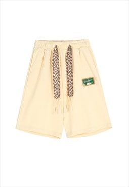 Beige Summer Cotton Relaxed Fit Oversized Shorts Y2k