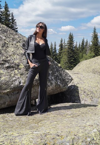WIDE LEG PANTS/CASUAL COTTON PANTS/LOOSE/GREY/F1710