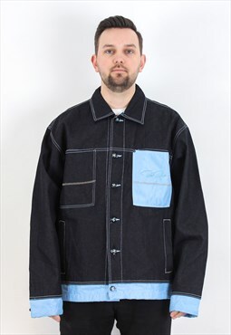RAW BLUE Unwashed dry denim oversized L Jacket Jean Coat Rap