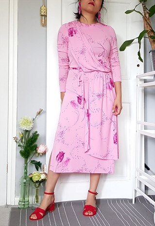 REVIVAL BUBBLEGUM PINK NEW WAVE PRINTED JERSEY DRESS