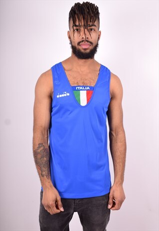DIADORA MENS VINTAGE VEST TOP MEDIUM BLUE 90'S