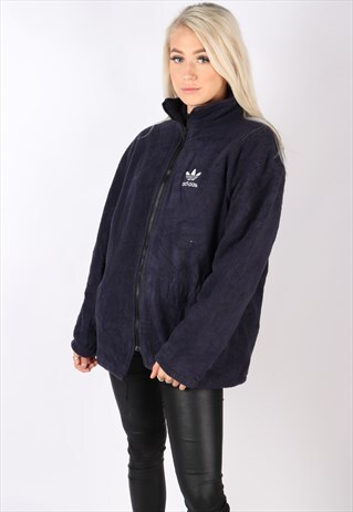 VINTAGE ADIDAS FLEECE OVERSIZED NAVY BLUE L JACKET SWEATER
