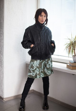 VINTAGE 80'S LEATHER BOMBER JACKET IN BLACK