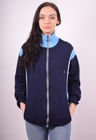 WOMENS VINTAGE TRACKSUIT TOP JACKET MEDIUM NAVY BLUE 90'S
