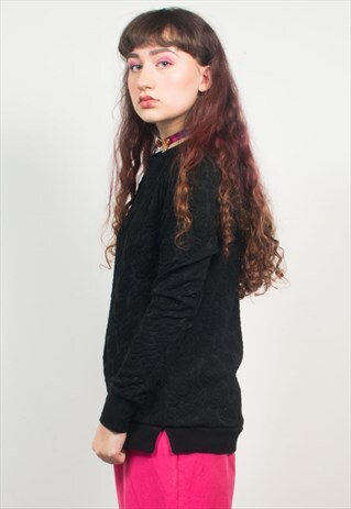 VINTAGE 90'S BLACK ROSE EMBOSSED SWEATSHIRT
