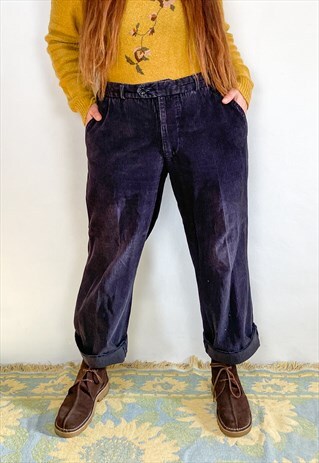 VINTAGE 90'S DARK BLUE WIDE LEG CORD TROUSERS - M/L