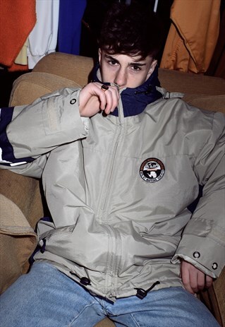 RARE VINTAGE NAPAPIJRI TAN AND NAVY HOODED COAT