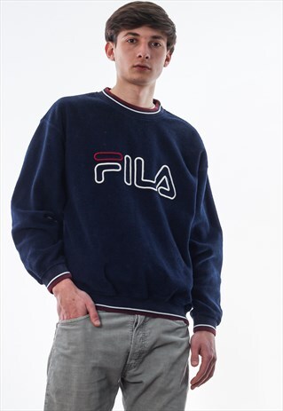 VINTAGE FILA FLEECE CREW NECK 90S NAVY BLUE BIG LOGO