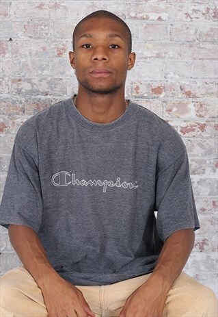 VINTAGE CHAMPION BIG LOGO T-SHIRT GREY