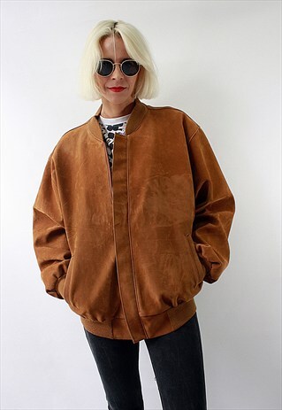 VINTAGE 90'S ELEGANT BROWN BOMBER JACKET