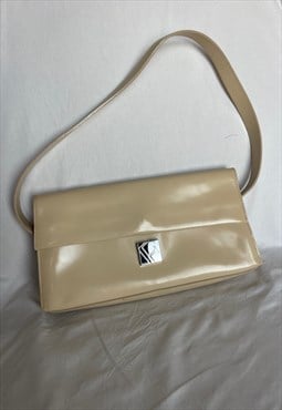 Vintage Furla Beige Patent Leather Shoulder Bag