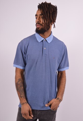 VINTAGE TOMMY HILFIGER POLO SHIRT STRIPES BLUE