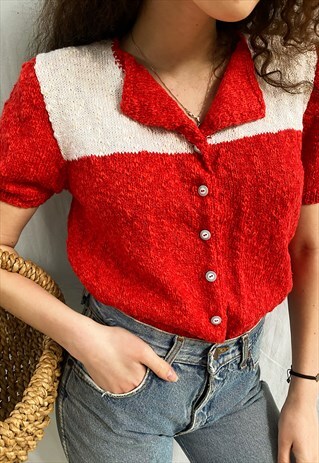 VINTAGE 70S PARISIAN NAUTICAL KNIT HAUTE BOHEME BLOUSE TOP