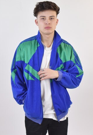 VINTAGE 90S BLUE GREEN ADIDAS TRACKSUIT TOP JACKET