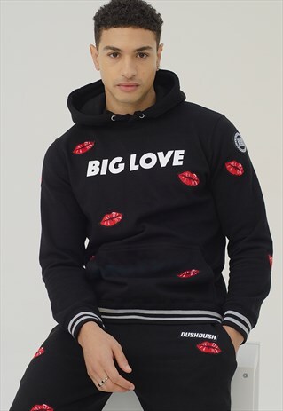 HOODED TRACKSUIT IN BLACK WITH KISS LIPS