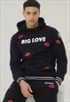 Big Love Hooded Tracksuit in Black With Kiss Lips