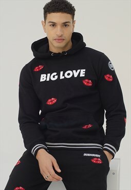 Hooded Tracksuit in Black With Kiss Lips