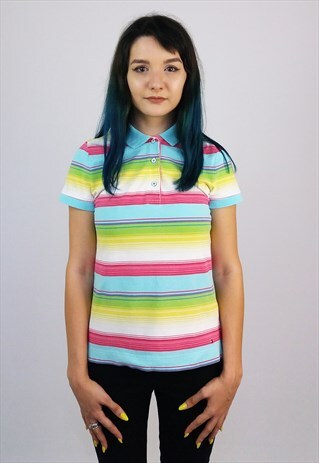 VINTAGE 90'S TOMMY HILFIGER RAINBOW STRIPES POLO T-SHIRT
